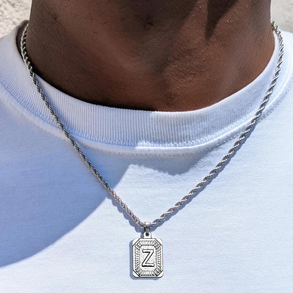 18K Gold Stainless Steel 26 Letter Pendant Necklace with Twisted Chain - Hip Hop Style