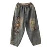 Künstlerische Retro-Stickjeans Damenbekleidung Frühling Herbst Locker Hohe Taille Elastische Denimhose Weibliche Freizeithose