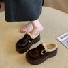 Women Platform Cotton Slippers Winter New Height Increase Plush Thicken Half Slippers Fashion Buckle Strap Comfort Casual Shoes