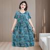 Women Plus Size Midi Dress Short Sleeve Floral Print Cotton Silk Loose Casual Mom Dress