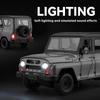 1/18 Russian UAZ Hunter Automobile Model Metal Die Cast Off-Road Toy Car, Simulated Sound and Light Halloween Toy Gift
