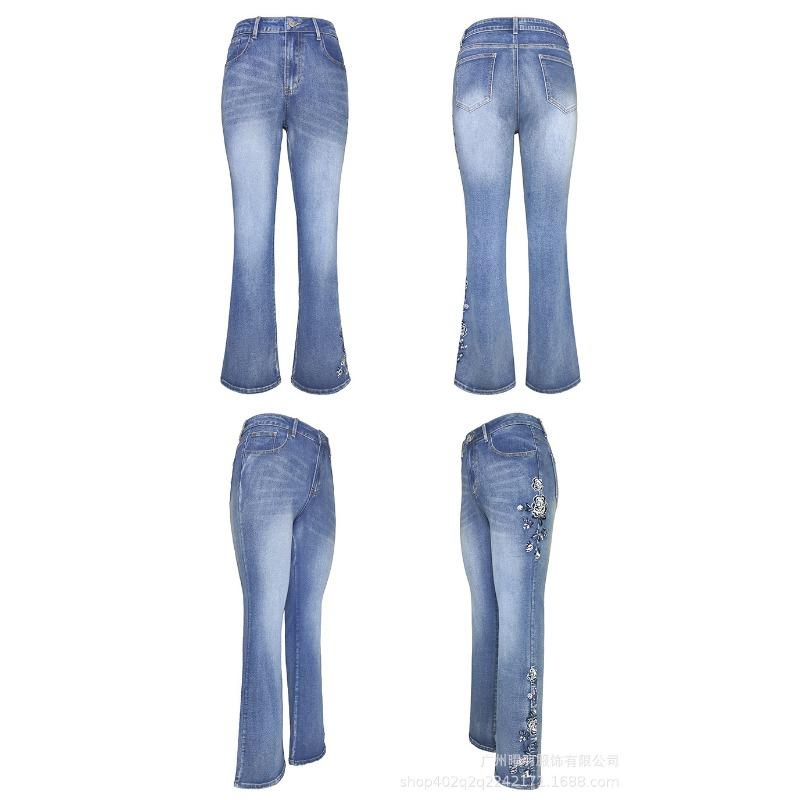 Dicke Jeans High-Waist Hose mit Stickerei Slim Slim Hose