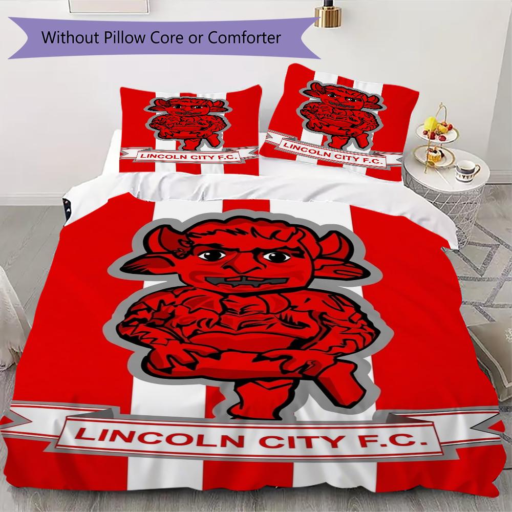 Lincoln City FC Pattern Bedding uilt Set uilt Cover Pillowcase Home Decoration Birthday Gift (1 * duvet cover + 2 * pillowcase without core)