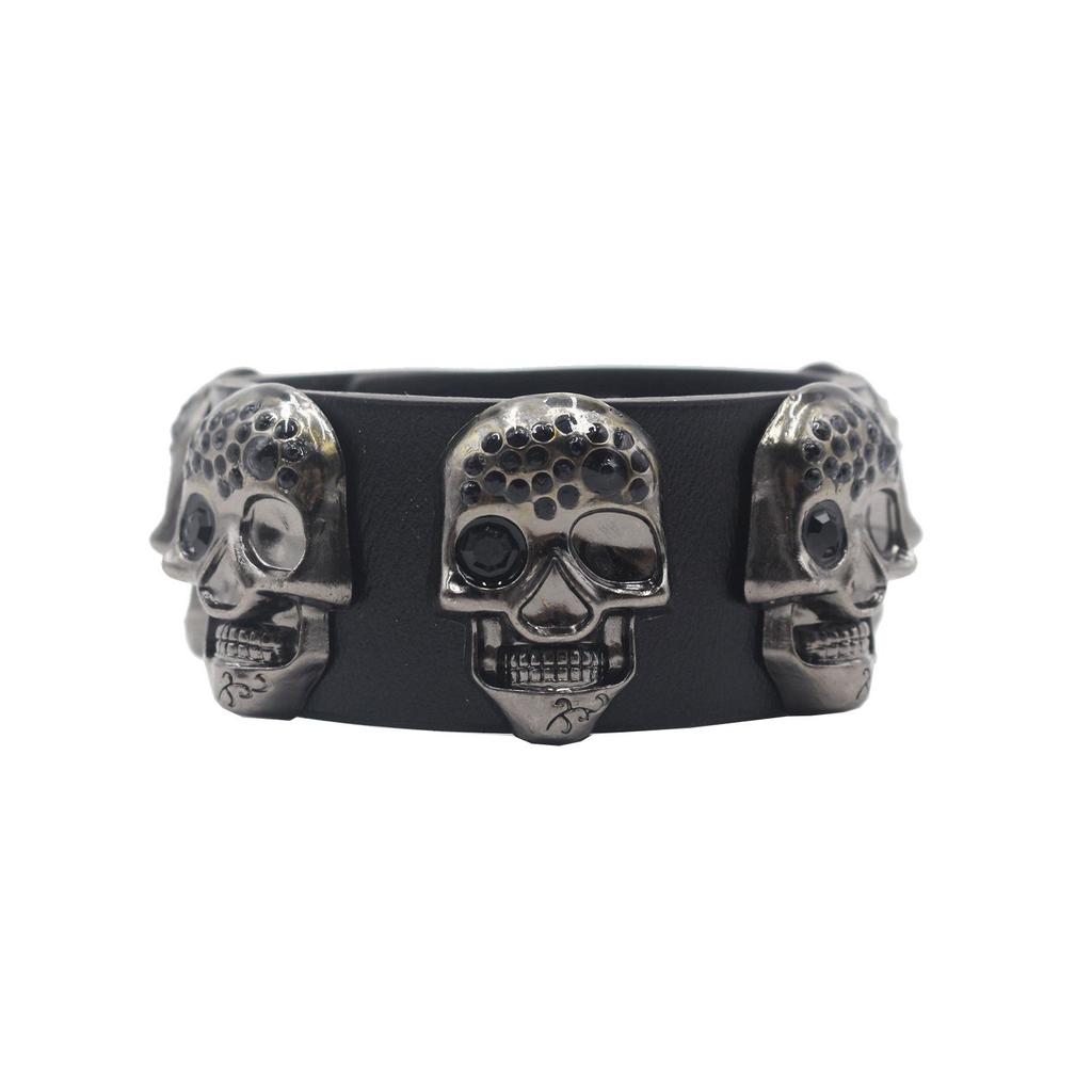 European & American Punk Skull Rivet Leather Bracelet: Rock & Rap Wristband Accessory