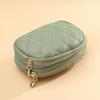 Genuine Cowhide Short Wallet Double Zipper Around Coin Purse Women's Credit Card Holder