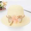 Women Fashion Wide Brim Straw Hat Sun Protection Foldable Sun Hat Bow Flowers Leisure Bucket Hat Women