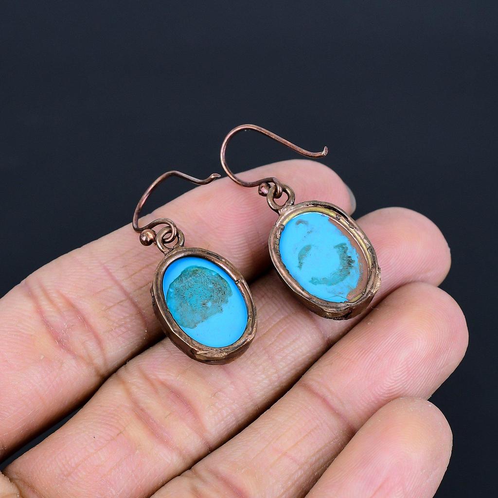 Sleeping Beauty Turquoise Earrings, Copper Electroformed Gemstone Jewelry, Handmade Earrings, For Thanksgiving