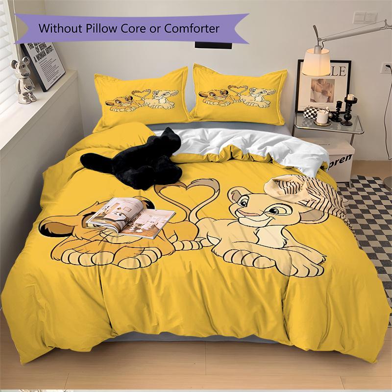 3pcs Lion King Simba & Nala Heart Shaped Tail Quilt Set Soft and Comfortable Bedroom, Guest Room and Dorm Decor Bedding Set W063