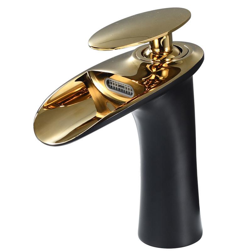 Tuqiu Bathroom Faucet Brass Gold White Bathroom Basin Faucet Cold Hot Waterfall Mixer Sink Tap Deck Mounted Black White Tap