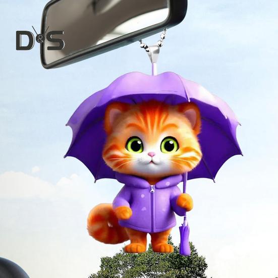 Regenschirm Katze Anhänger Auto Rückspiegel Charme Kätzchen 2D Acryl Auto Ornament Cartoon Hängende Dekoration für Auto Innenraum Zuhause Fenster Schlüssel