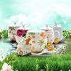 410ML, Design drăguț floral cu trandafiri, cană termos tumbler din porțelan osos, ceai pentru o persoană, cană mare, cu capac și linguriță