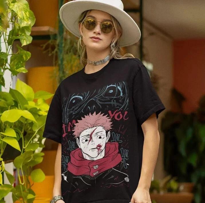 Anime Yuji Itadori Tshirt Aoi Jujutsu Kaisen Gojo Horror Black Tee S