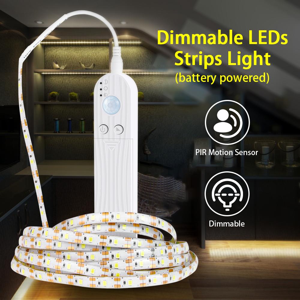 Dimmable LEDs Strips Light PIR Motion Sensor 1m 60LEDs Rope Light for TV Computer Desktop Background Home Kitchen