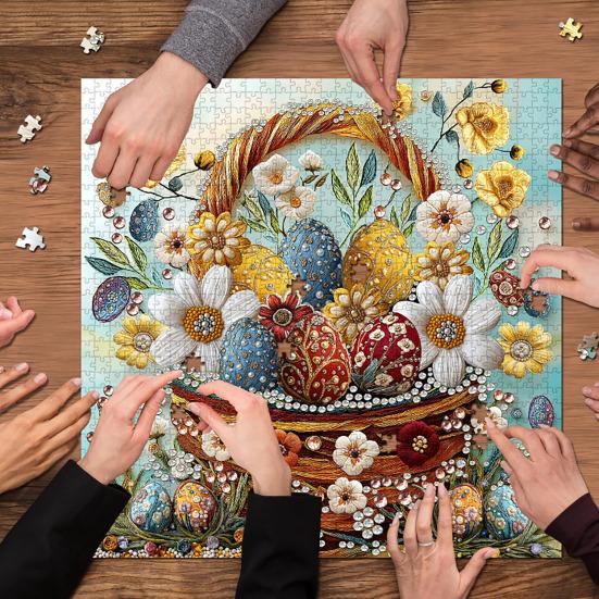 1000Pcs Easter Egg Basket Jigsaw Puzzle Flower Egg Puzzle Challenge Game Educational Paper Puzzle Toy Holiday Party Home Decoration