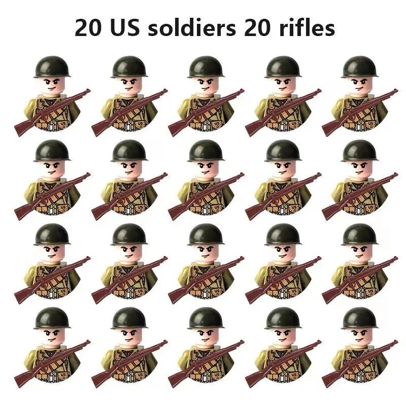 20Pcs/Set WW2 Military Soldier Array Soviet US UK France Japan Canada Italy China Building Blocks Action Figure Bricks Kids Toy