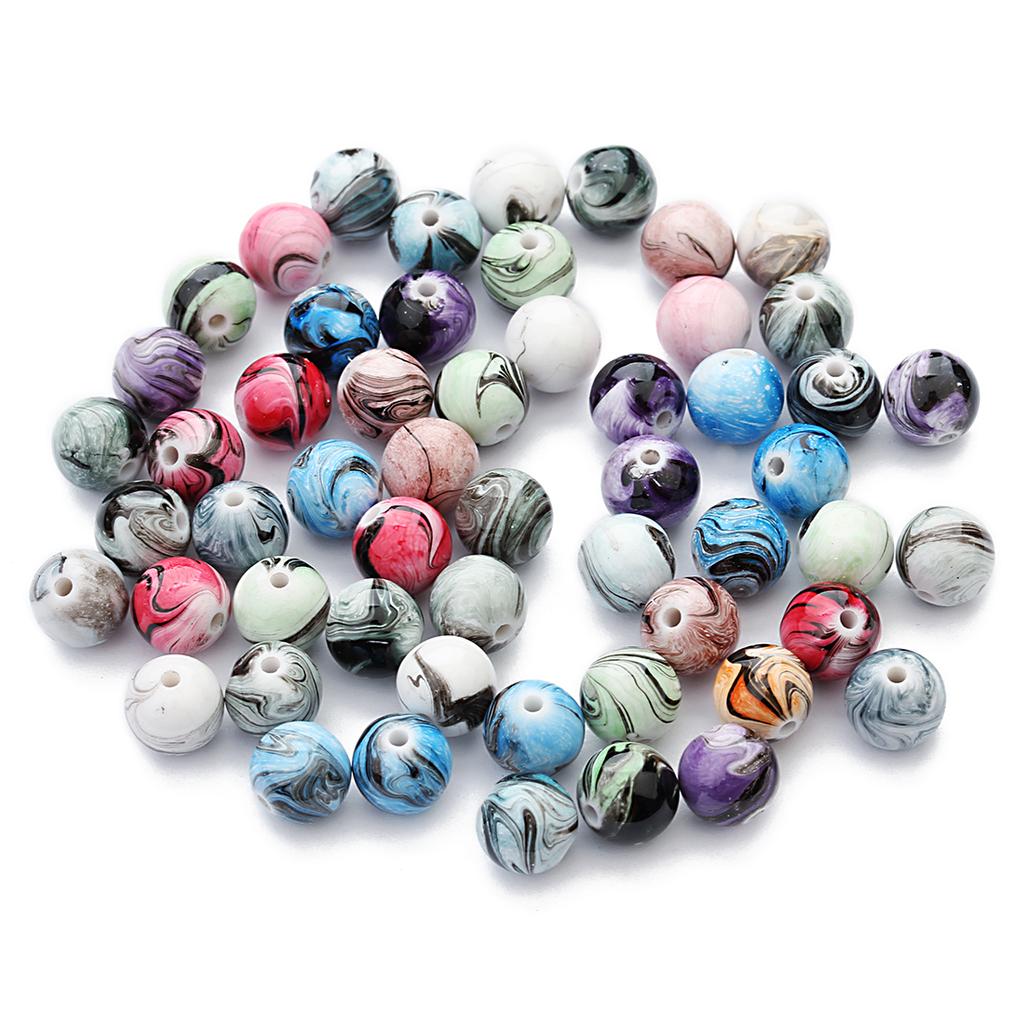 30-100pcs Resin Beads 6 8 10 12 14mm Ink Painting Mixed Color Round Loose Spacer Beads for Jewelry Making DIY Necklace Bracelets