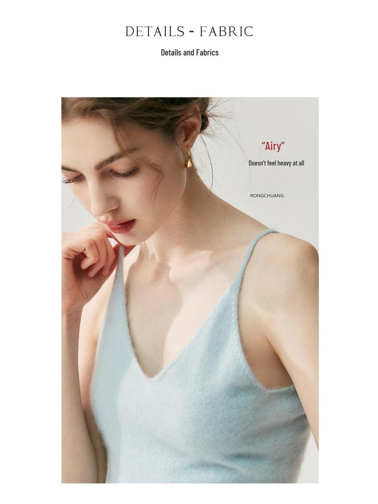 Versatile Women's V-Neck Cashmere Knit Camisole - Slim Fit, Thin Straps