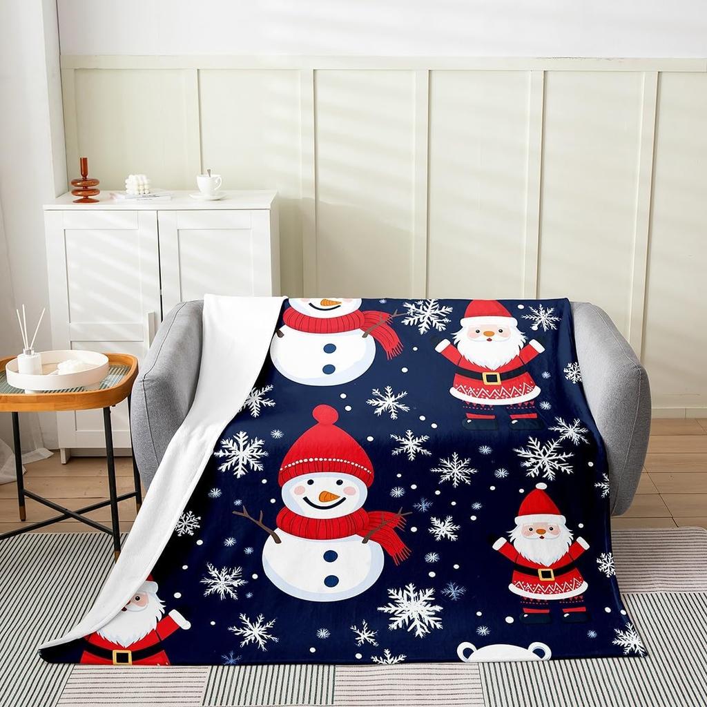 Black Santa Claus Fleece Throw Blanket Queen Kids Christmas Flannel Blanket Plush Fuzzy Xmas African American for Bed Couch