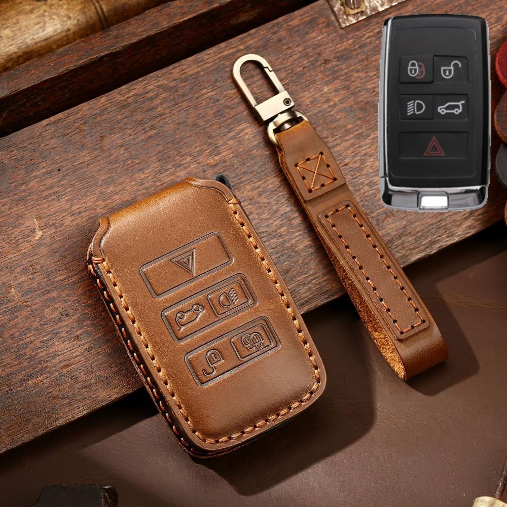 Top Grain Leather Key Case for Range Rover Discovery Defender with Leather Strap, Anti-Scratch Full Protection