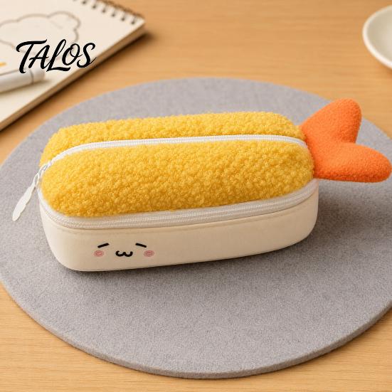 Kids Plush Pencil Case Fried Shrimp Tail Case, Cute Large Capacity Pouch, Fun Desk Organizer Adorable Stationery Bag for Students, School Gift