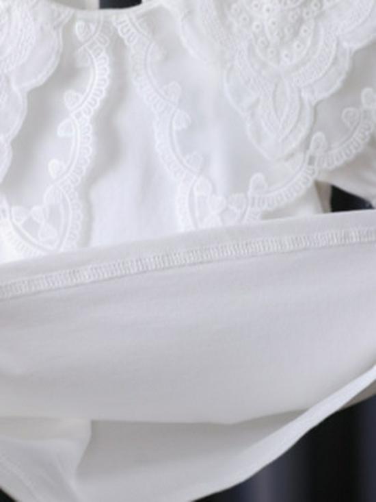 High-End Girls' Lace Collar White Summer Top - Thin Style, Short Sleeve