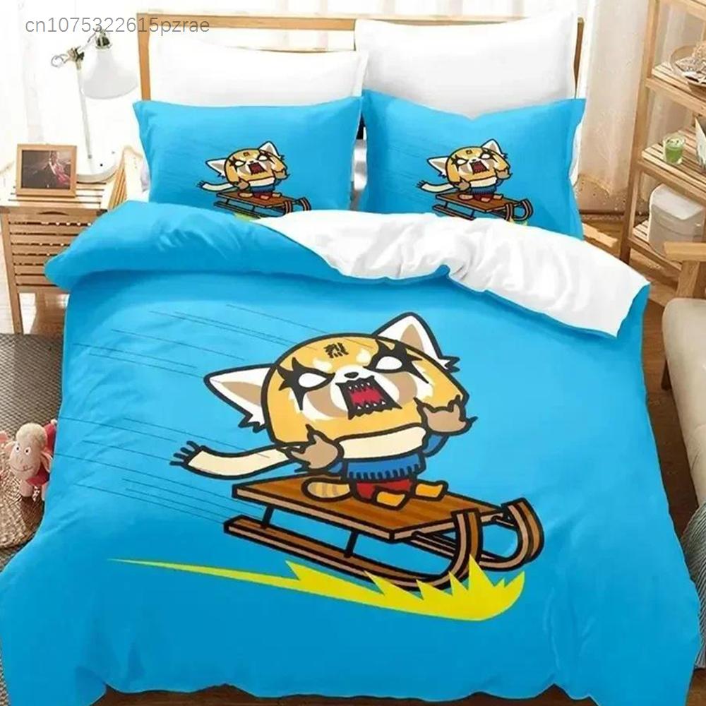 3D Print Anime Aggretsuko Bedding Set Duvet Cover Bed Set Quilt Cover Pillowcase Comforter King Queen Size Boys Adult Bedding
