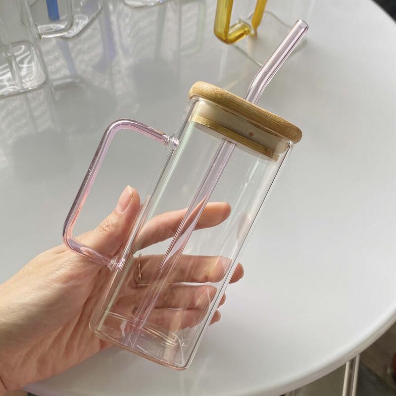 Square High Borosilicate Glass Mug with Bamboo Lid