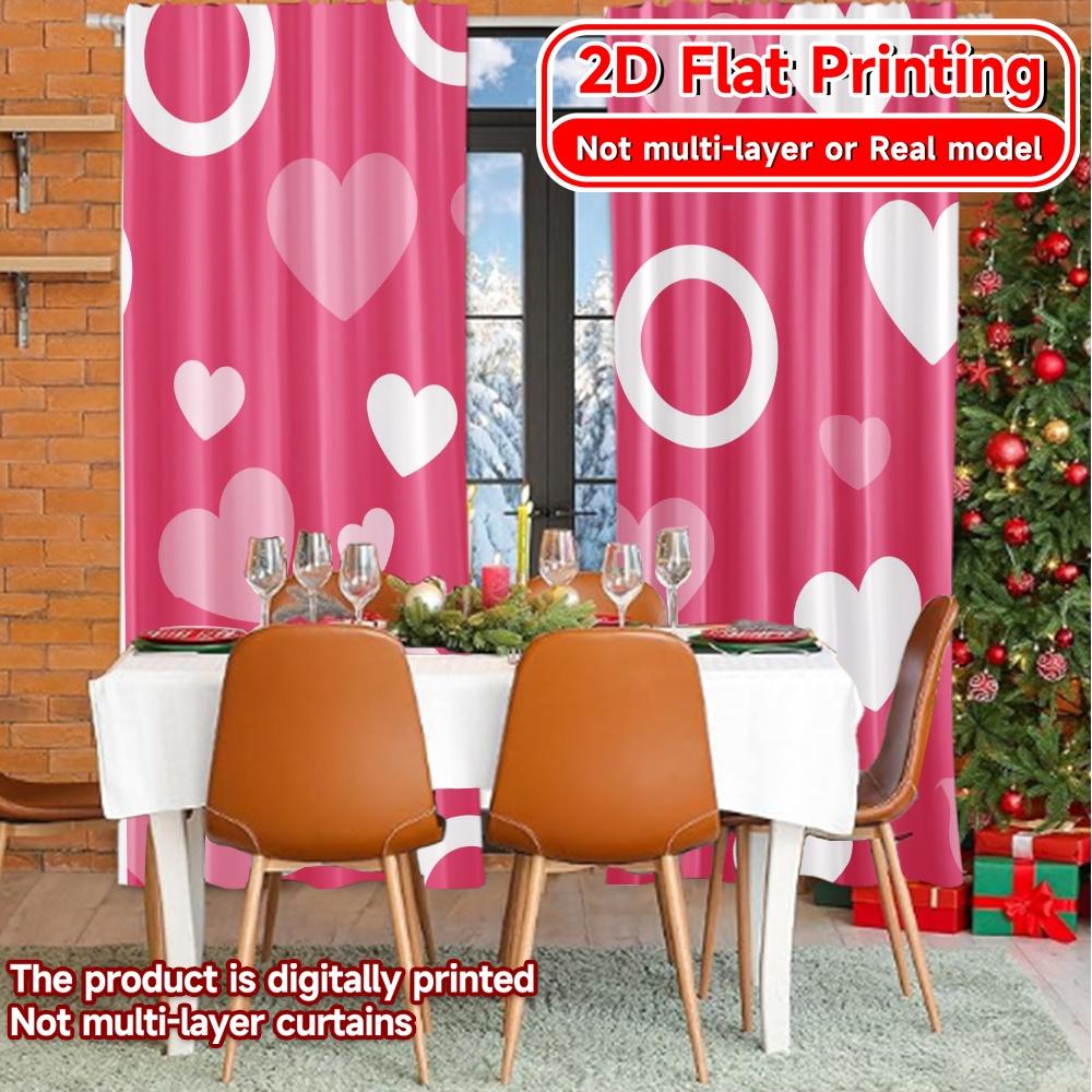 Ensemble de 2 Rideaux Imprimés Plat Cœur Polyvalents Décorations en Polyester Extérieur Moderne Semi-Transparent Fabriqué