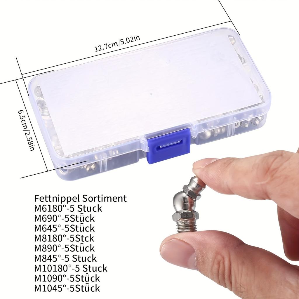 60 Pcs/set Metric Grease Fitting Kits,Including Straight and Angled Grease Fittings,for Lubricating Mechanical Components with Angled Grease Guns