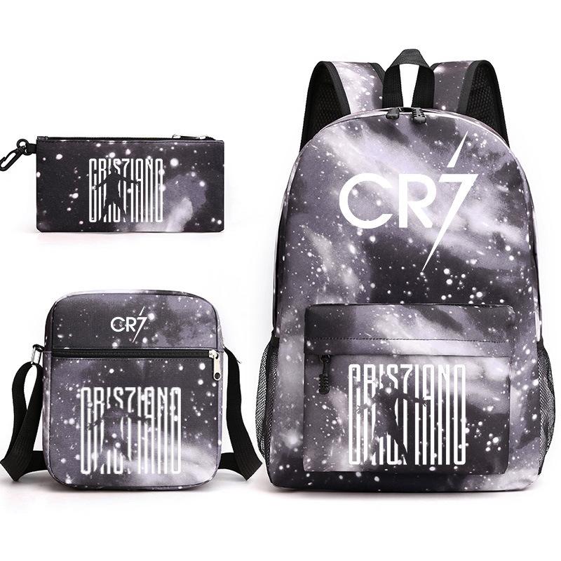 C Ronaldo student bag + small shoulder bag + pencil case three-piece backpack