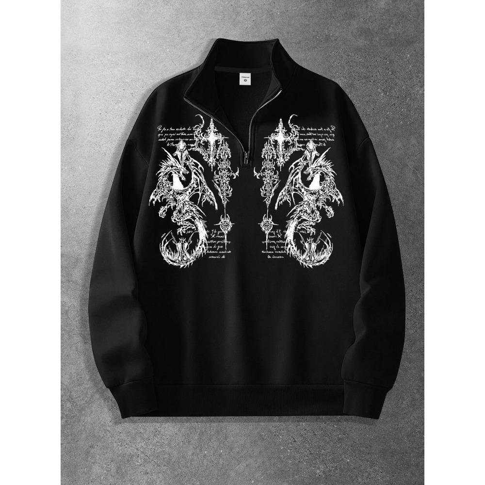 

Модная толстовка-худи с принтом, на молнии, с воротником-стойкой, в уличном стиле, является стильным выбором одежды S