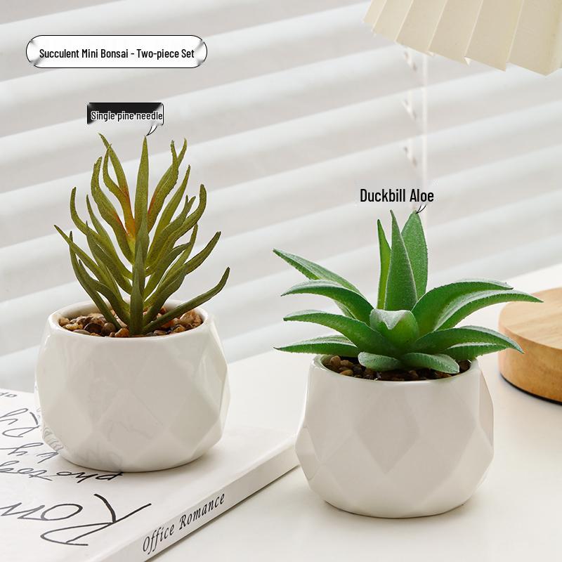Small Indoor Potted Succulent - Artificial Green Plant Ornament for Home, Office, or Desktop Decor