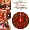 Red Bow Christmas Tree Skirt,Round Non‑Slip Floor Mat,Poinsettia Pinecone Bell Xmas Carpet for Holiday Home Decor Rug