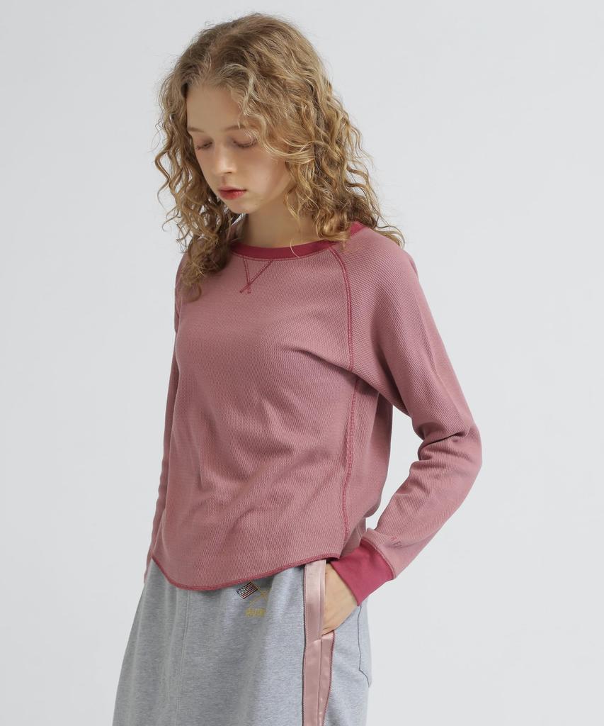 T-shirt gaufré nid d'abeille bicolore Avirex, Femme, Taille M, 090, Rose, 783-5230603