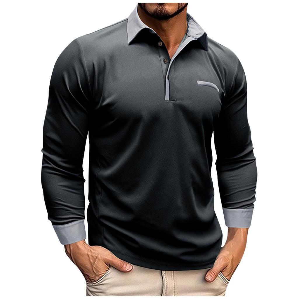 Autumn And Winter Men's New Casual Long Sleeved Contrasting Polo Shirt Shirt
