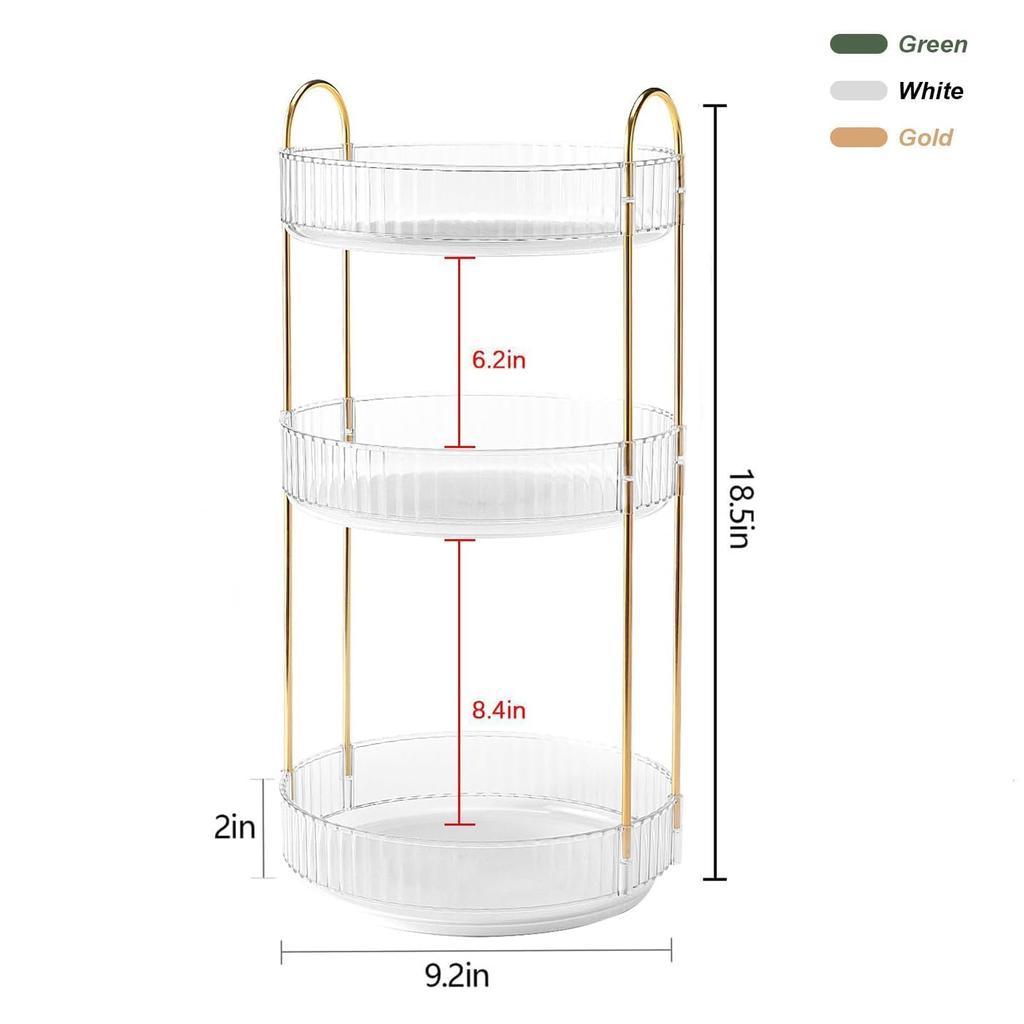 XMWGA Rotating Cosmetic Storage 360 Degree Gold Metal Clear Multifunctional Storage for 3 Box, Rotation, 3-Tier, & Acrylic, Organizer,
