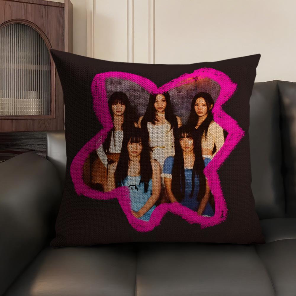 R-Red Velvett Kpop Style Group Cushion Cover Natural Linen Organic Fabric Double-Sided Printing Sofa Home Decor Gift Pillow Case