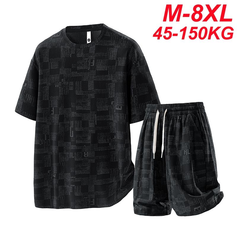 Summer Men's Tracksuits Sets Plus Size 8xl Fashion Casual Quick Dry T-Shirts Shorts Suits Male Oversized 7xl 6xl Sportswear