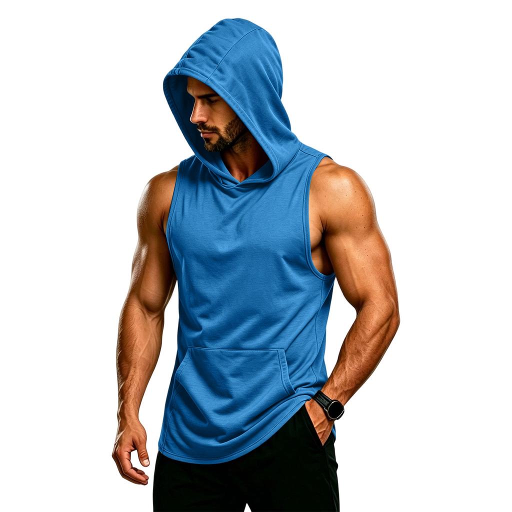 Men's Sleeveless Hoodie Muscle Fit Gym Tank Top Breathable Quick Dry Workout Vest for Fitness Training