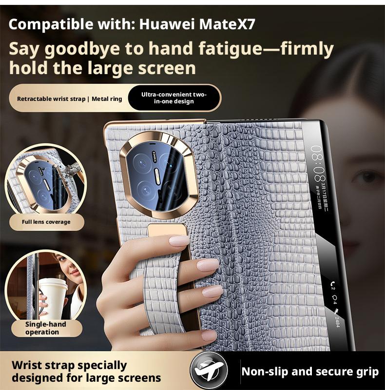 Wristband Ring Case For Huawei Mate X7 X6 X5 Premium Luxury Genuine Leather Magnetic Flip Smart Window Full Protection Cover