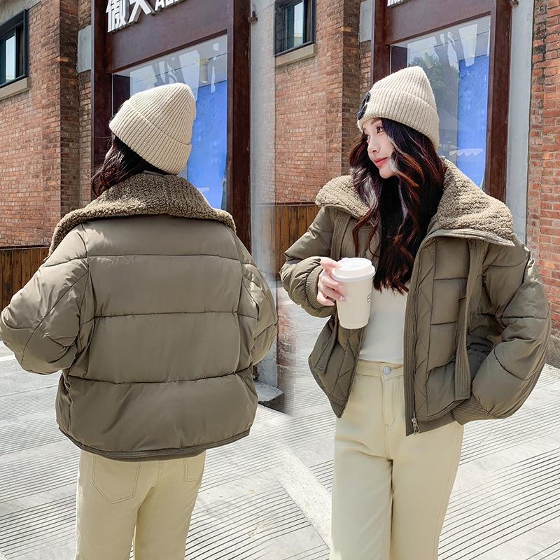 Cotton women's new winter splicing lamb wool collar loose casual coat jacket