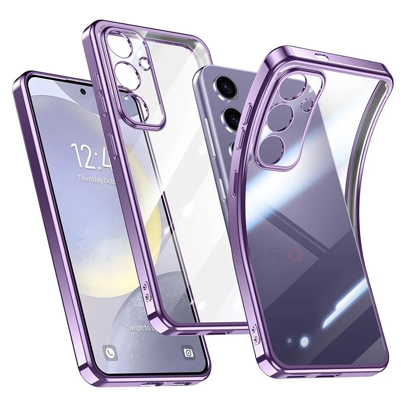 S 24 23 22 21 Plating Transparent Case For Samsung Galaxy S24 S23 S22 S21 Ultra Plus Fe G Clear Silicone Back Cover