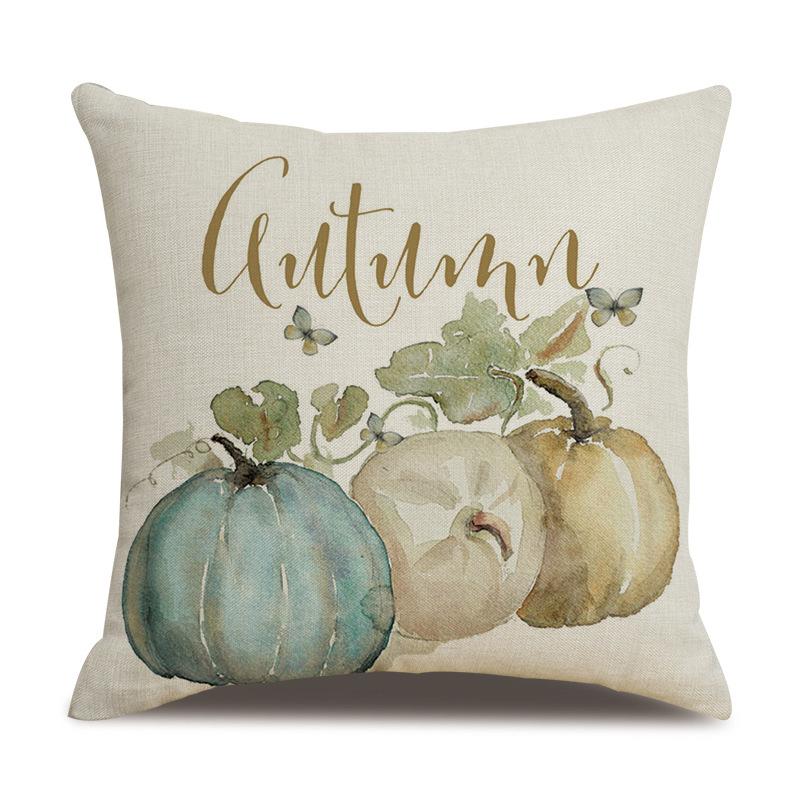 Thanksgiving Linen Pillowcase Autumn Pumpkin Print Pillow Cushion Cover
