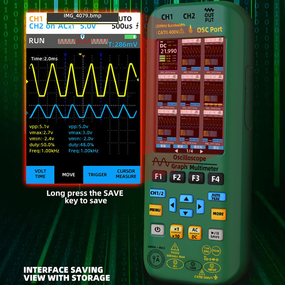 BSIDE 3in1 Handheld Graph Multimeter Oscilloscope Signal Source 3.98inch TFT IPS Display Voltage
