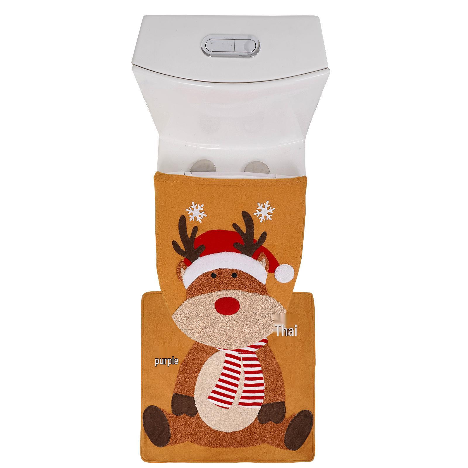 

Рождественский набор чехлов для сиденья унитаза: Декор для ванной из 2 предметов: Санта, Снеговик и Олень.