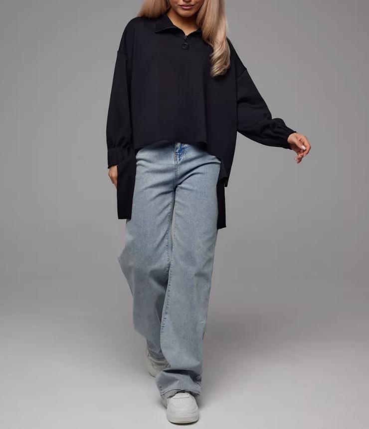 Autumn 2025 Women's European & American Solid Color Zipper Loose Sweatshirt