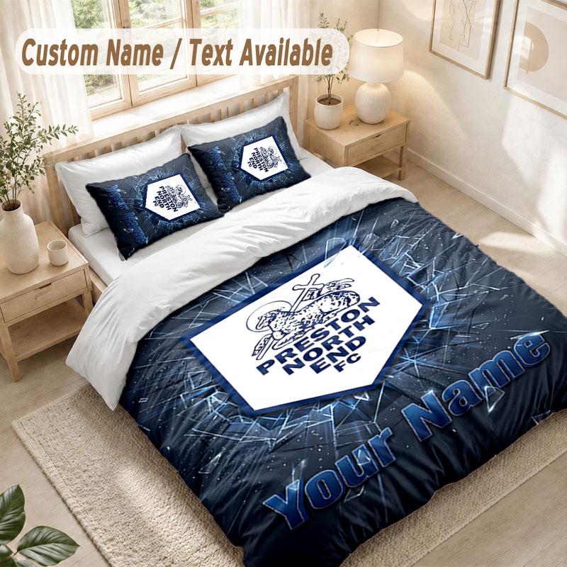 Custom Name Bedding Set 3 PiecesPreston North End Print Duvet Cover + 2 Pillowcases Soft Bed Decor