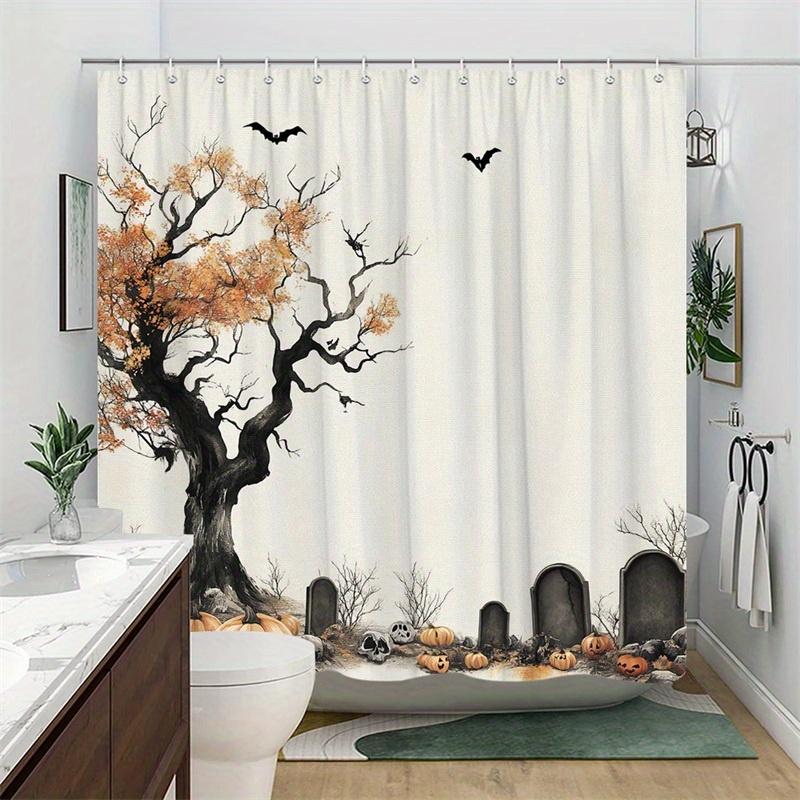 1Pc Whimsical Halloween Graveyard Shower Curtain - Polyester Fabric, Machine Washable, Suitable For Bathroom Decor