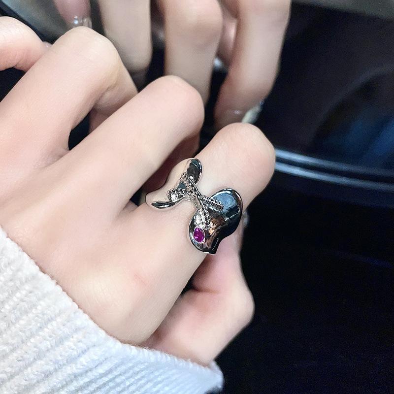 Niche Design Cross Twisted Rope Personality High Sense Open Snake Ring Cold Wind French Index Finger Ring Female