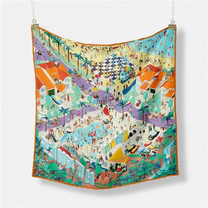 Luxury Horse Print Silk Square Scarf Women Spring Neck Tie Shawl Wraps Female Hair Hand Wrist Headkercheif Hijab Bandana